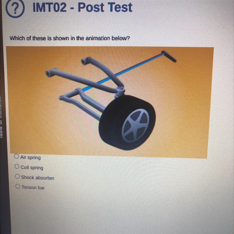 Which of these is shown in the animation below? A. Air spring B. Coil spring C. Shock-example-1