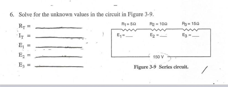 Solve for the unknown values in the circuit in figure 3-9, NEED ANSWERS ASAP-example-1