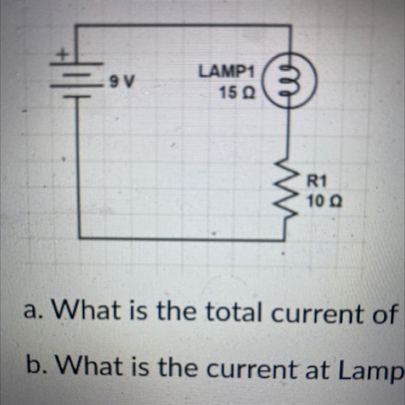 A. What is the total current of this circuit? B. What is the current at Lamp 1? C-example-1