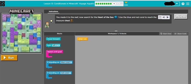 Search for the Heart of the Sea ! Use the blue and red coral to reach the treasure-example-1