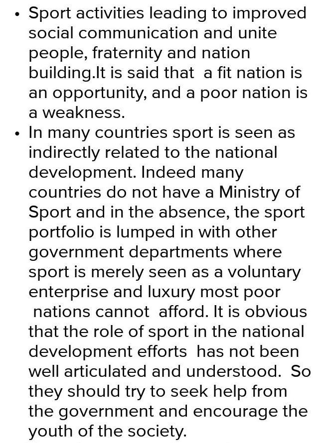 briefly explain Five ways in which the influence of sport and games can lead to nation-example-2