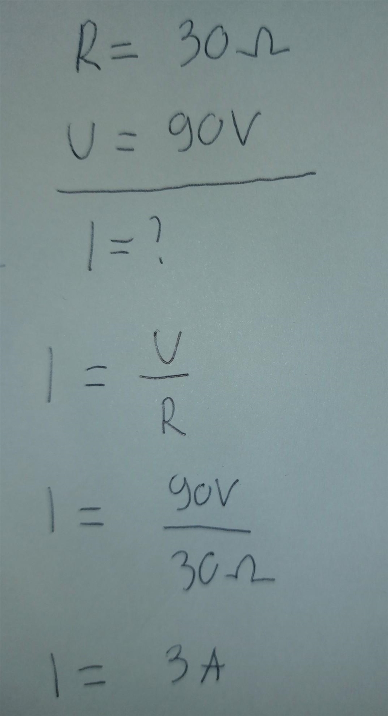 A resistance of 30 ohms is placed in a circuit with a 90 volt battery. What current-example-1