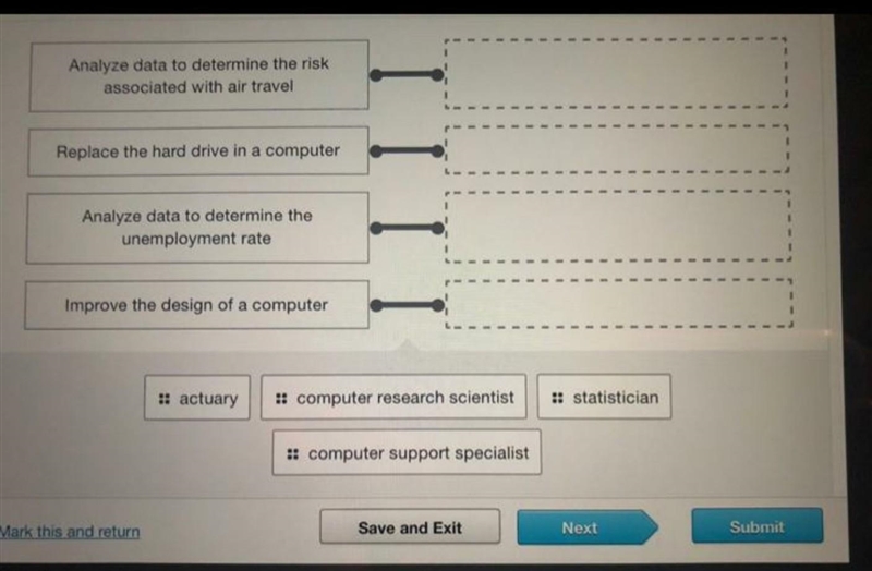 Match the job task to the occupation that would perform it 1. Actuary 2. Computer-example-1