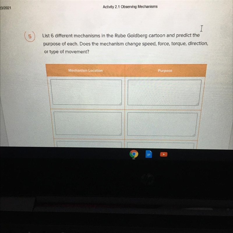List 6 different mechanisms in the Rube Goldberg cartoon and predict the purpose of-example-1
