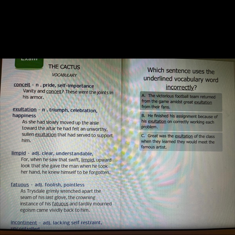 Which sentence uses the underlined vocabulary word incorrectly?-example-1