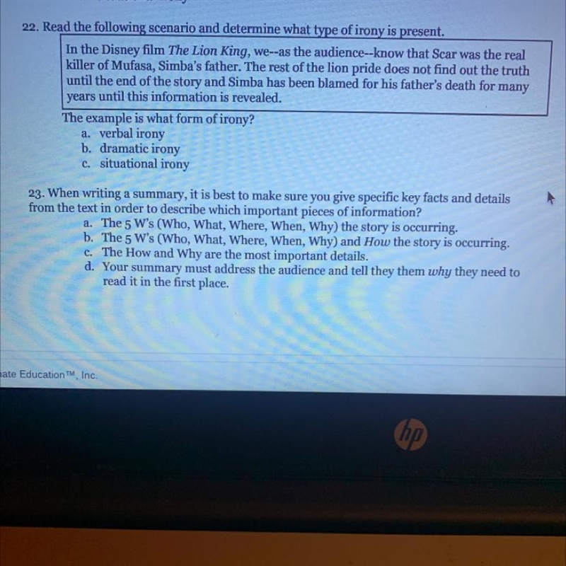 22. Read the following scenario and determine what type of irony is present. In the-example-1