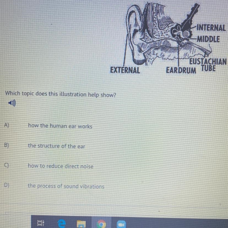 INTERNAL -MIDDLE EUSTACHIAN EXTERNAL EARDRUM TUBE Which topic does this illustration-example-1