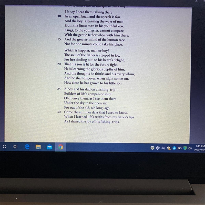 4. The central idea of this poem is that a man and his son happily bond while on the-example-1