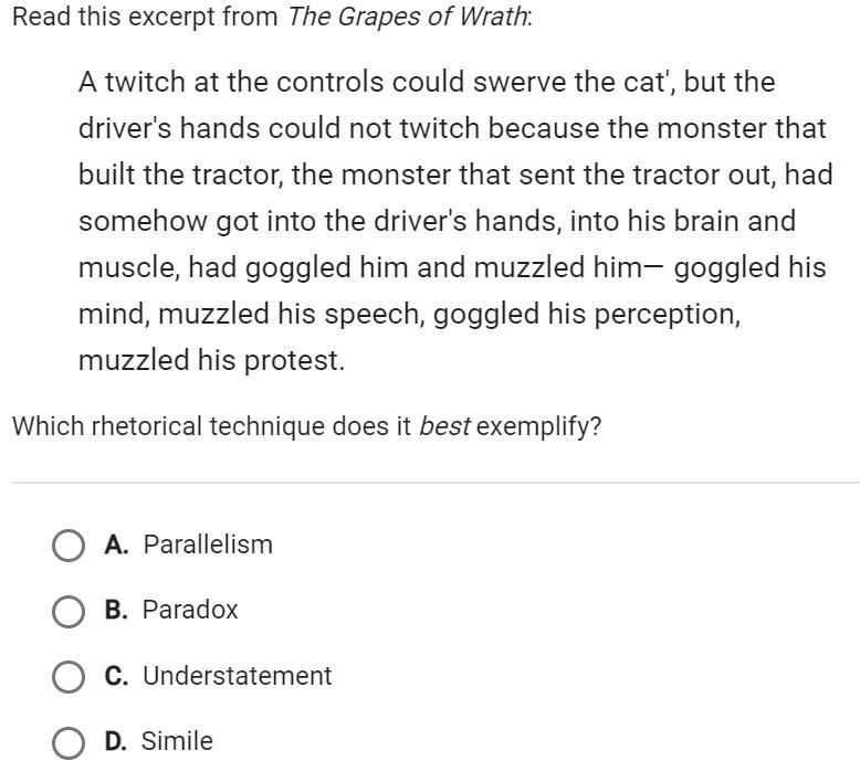 AP LANG Question about technique from a snippet of Grapes of Wrath.-example-1