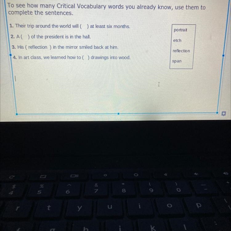 To see how many Critical Vocabulary words you already know, use them to complete the-example-1