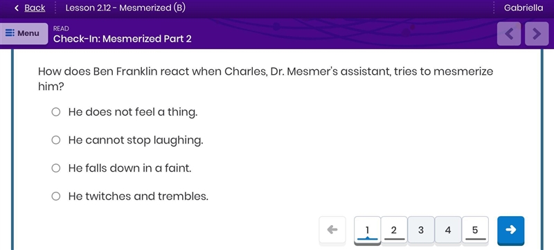 How does Ben Franklin react when Charles, Dr. Mesmer’s assistant, tries to memorize-example-1