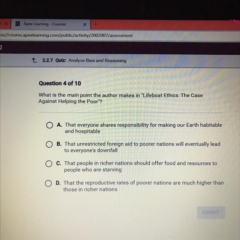 What is the main point the author makes in “lifeboat Ethics: The Case Against Helping-example-1