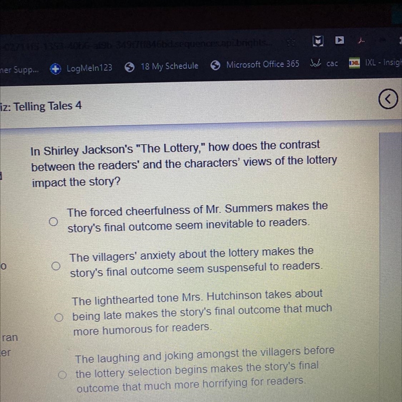 In Shirley Jackson's "The Lottery," how does the contrast between the readers-example-1