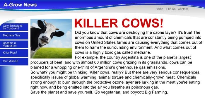 Which statement best describes the motivation behind the “Killer Cows!” website? The-example-1