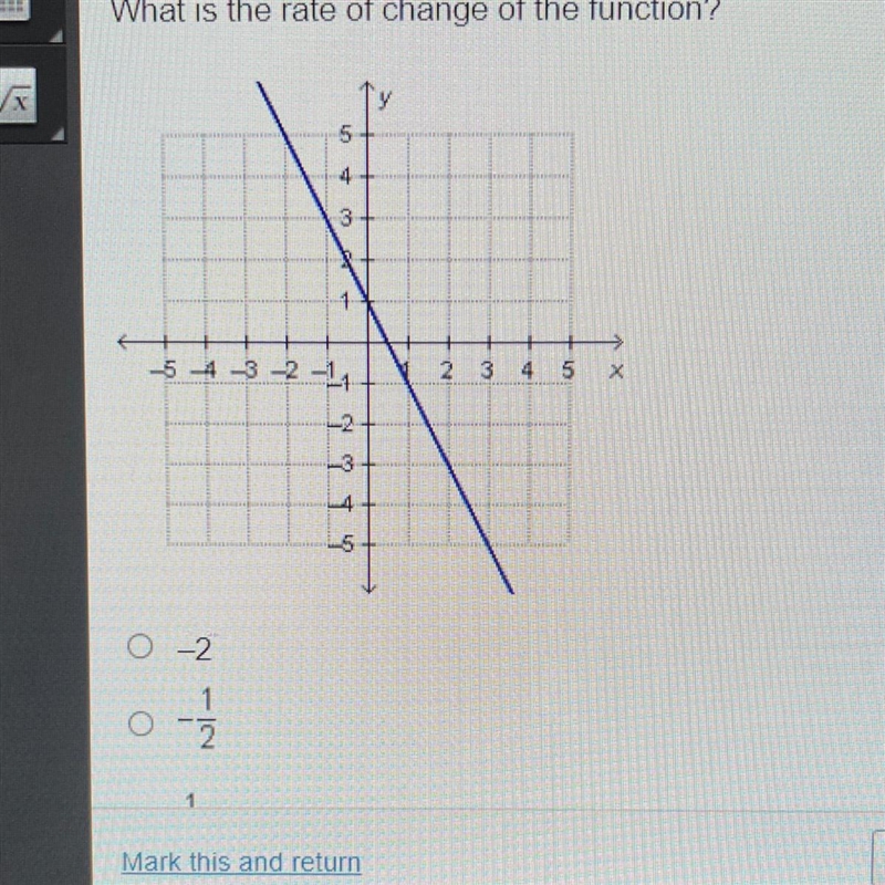 What is the rate of change of the function? -2 -1/2 1/2 2-example-1