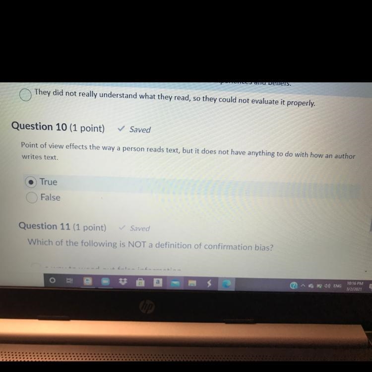 I need help on Question 10. True or False-example-1