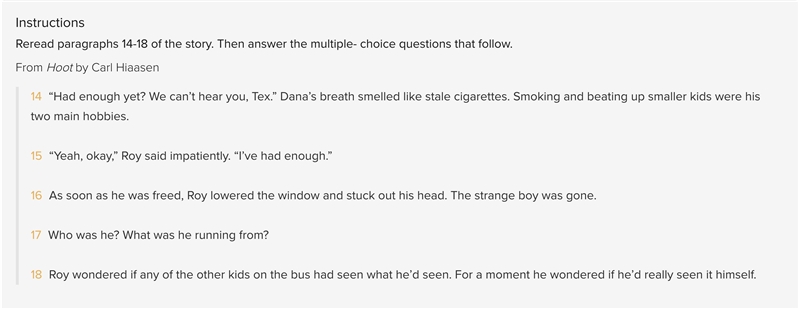 In paragraph 15, how does Roy end the conflict with Dana? Answer choices for the above-example-1