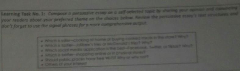 Learning Task No. 1: Compose a persuasive essay on a self-selected topic by sharing-example-1