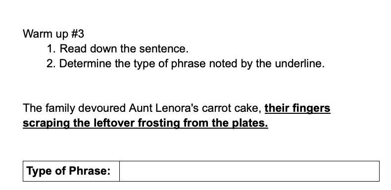 NEED HELP DUE IN 10 MINUTES!!! *word box* -Absolute Phrase -Appositive Phrase -Participial-example-1