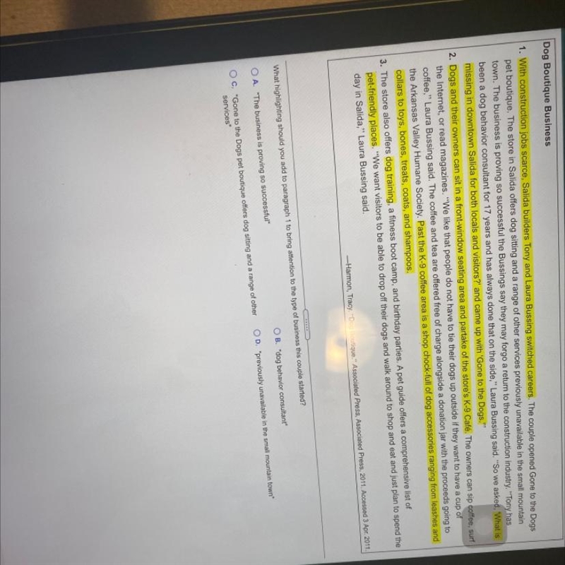 What highlighting should you add to paragraph 1 to bring attention to the type of-example-1