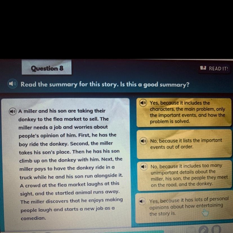 Read the summary for the story. Is this a good summary?￼-example-1