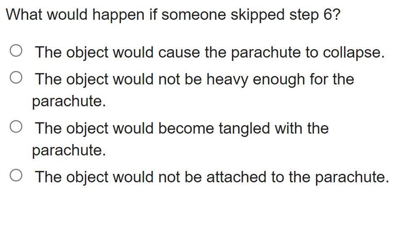 HELP ASAP Read the directions for making a toy parachute. 1. Cut thick string or twine-example-1