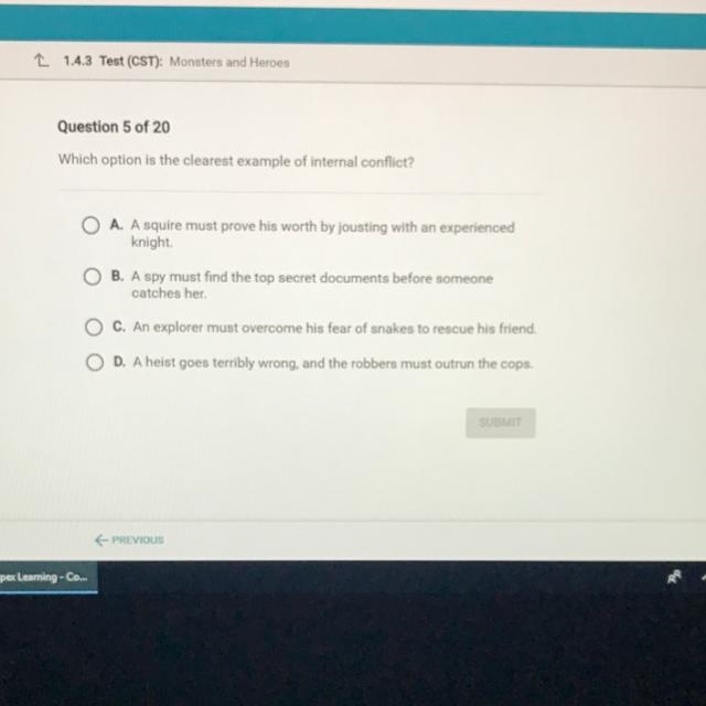 Which option is the clearest example of internal conflict?-example-1