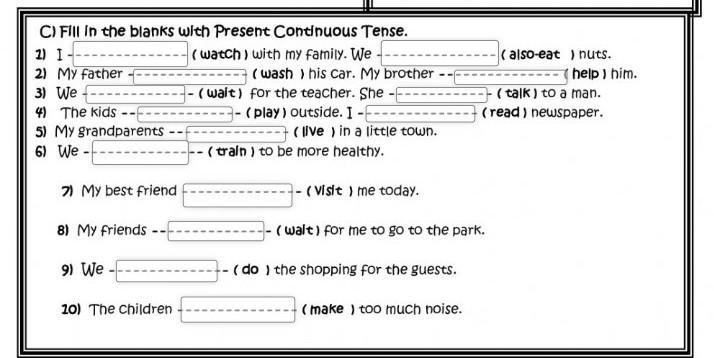 Fill in the blanks with present continuous tense. Please help!​-example-1