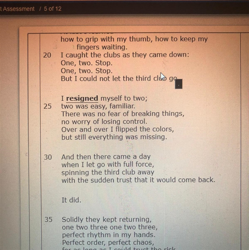 What is revealed about the speaker in lines 28 through 34. O A. The speaker is persistent-example-1