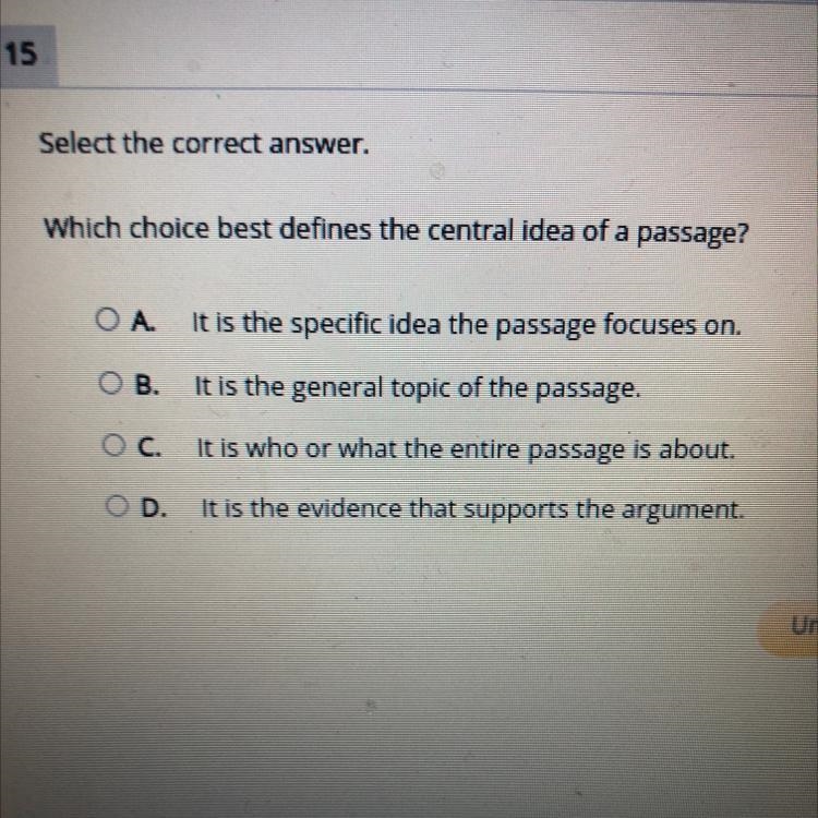 Select the correct answer. Which choice best defines the central idea of a passage-example-1