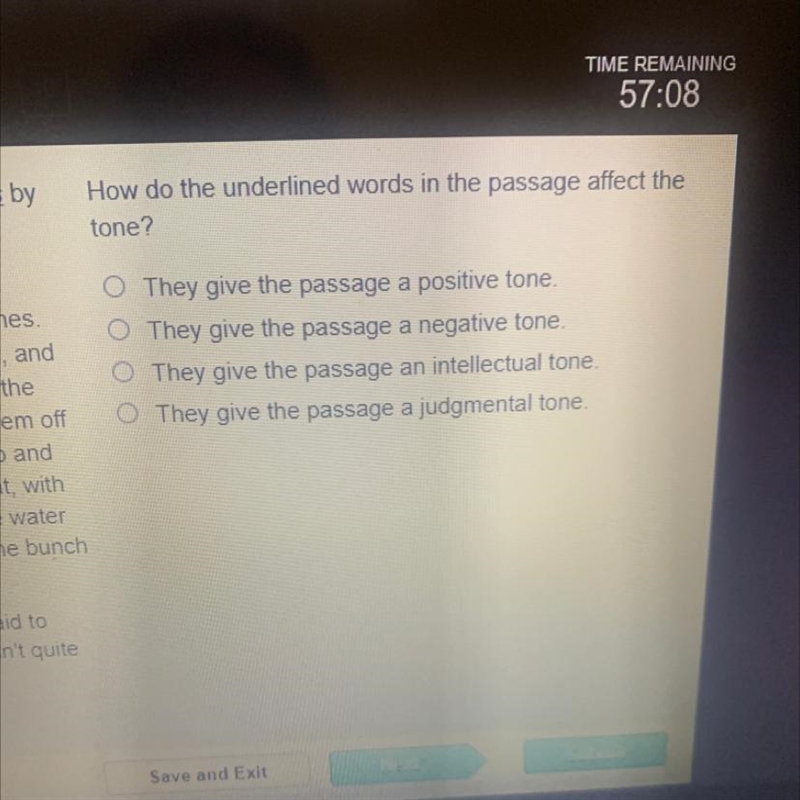 How do the underlined words in the passage affect the tone? They give the passage-example-1