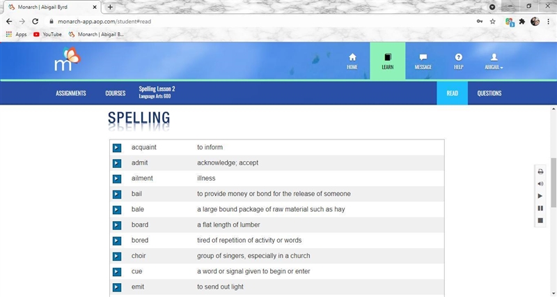 Type the word from your spelling list that is a verb meaningto ease one's pain. spelling-example-1