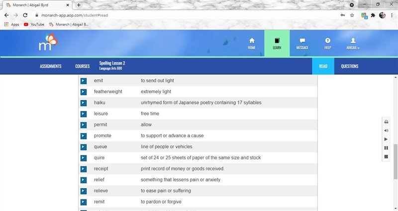 Type the word from your spelling list that is a verb meaningto ease one's pain. spelling-example-2