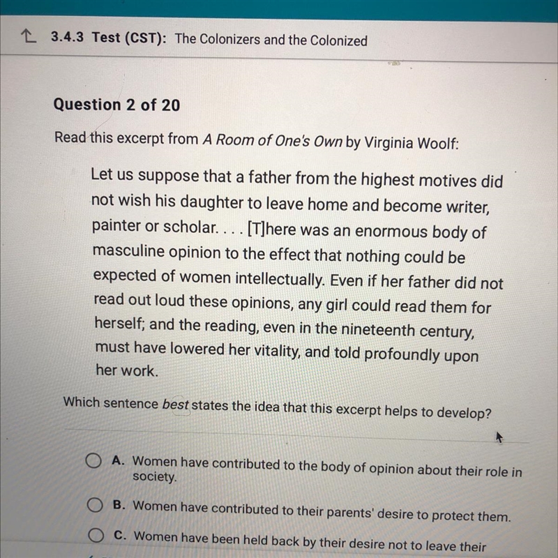 Which sentence best states the idea that this excerpt helps to develop?-example-1