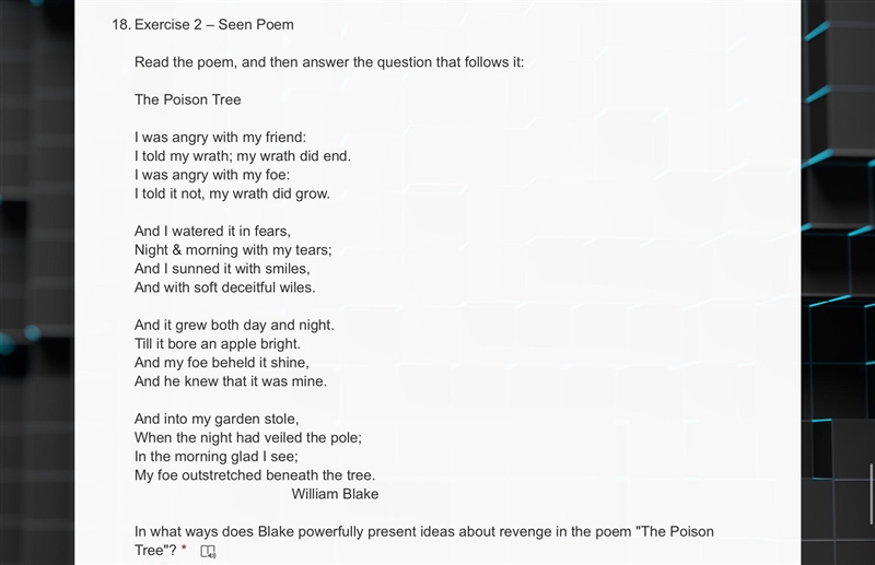 In what ways does Blake powerfully present ideas about revenge in the poem "The-example-1