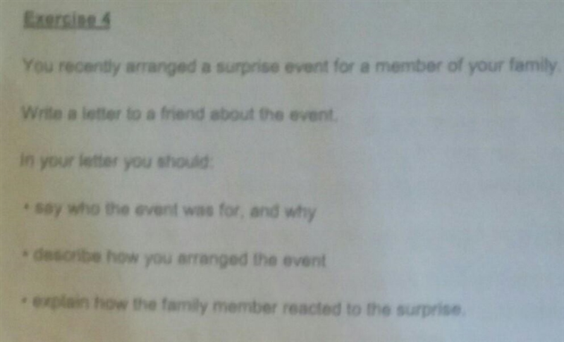 you recently arranged a Suprise events for a member of your family .. write a latter-example-1