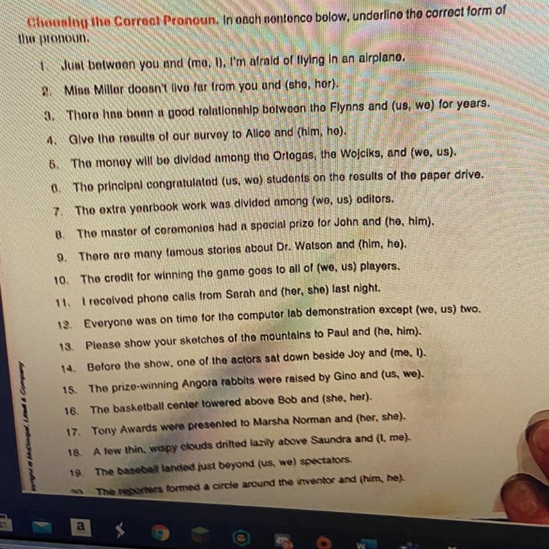 Choosing the correct pronoun. in each sentence below, underline the correct form of-example-1