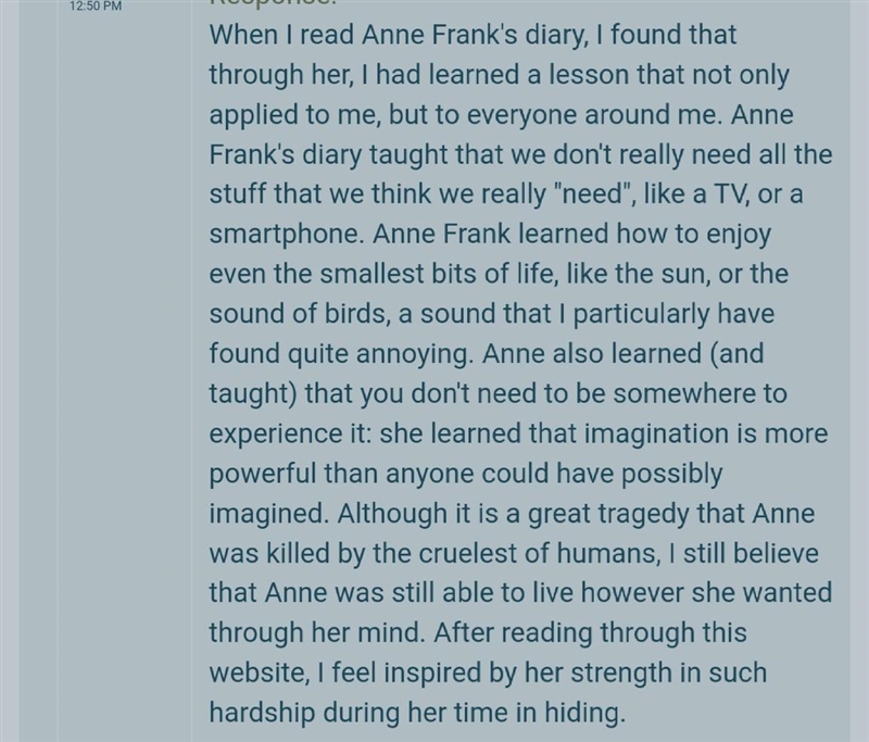 what did you learn reading the dairy of anne frank? (PLEASE HELP I COULDNT READ THE-example-1