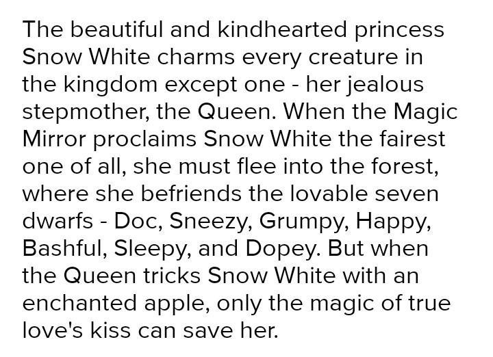 What is the intervening phrases in snow white and the seven dwarfs at least 5 sentence-example-1