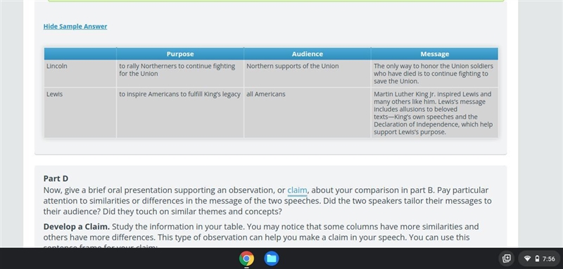 Next, you’ll compare the speeches by Lewis and Lincoln. Begin by recording each author-example-1