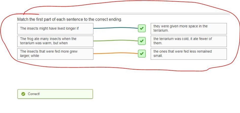 Match the first part of each sentence to the correct ending. The frog ate many insects-example-1