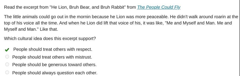 Read the excerpt from "He Lion, Bear, and Rabbit” from The People Could Fly The-example-1