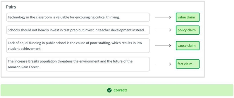 Drag each statement to the correct type of claim. Tiles claim of fact or definition-example-1