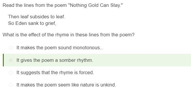 Read the lines from the poem "Nothing Gold Can Stay." Then leaf subsides-example-1