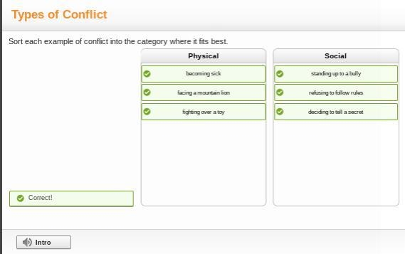 Sort each example of conflict into the category where it fits best. deciding to tell-example-1