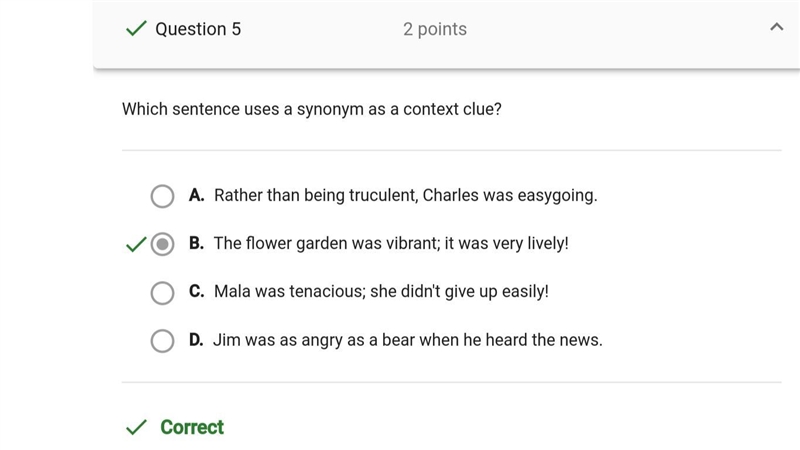 Which sentence user a synonym as a context clue A.rather than being truculent, Charles-example-1