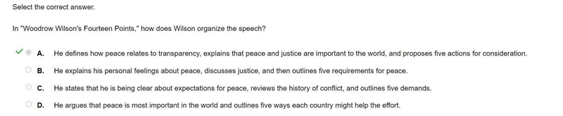 Select the correct answer. In "Woodrow Wilson's Fourteen Points," how does-example-1