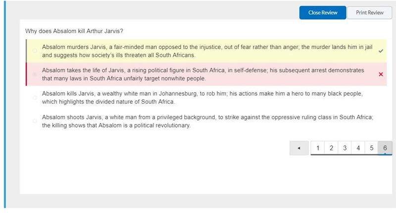 Why does Absalom kill Arthur Jarvis? A. Absalom murders Jarvis, a fair-minded man-example-1