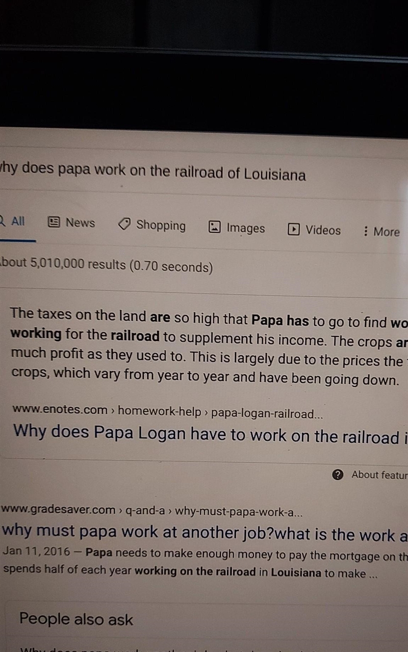 Why does Papa work on the railroad in Louisiana?​-example-1