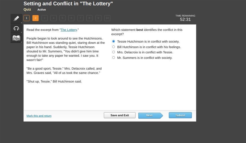 Read this excerpt from "The Lottery" by Shirley Jackson. People began to-example-1